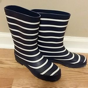 Navy and white rain boot